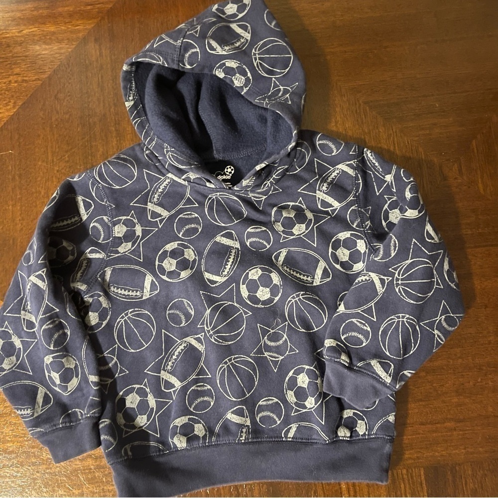 Okie-Dokie | Navy Sport Balls Hooded Sweatshirt | 5T